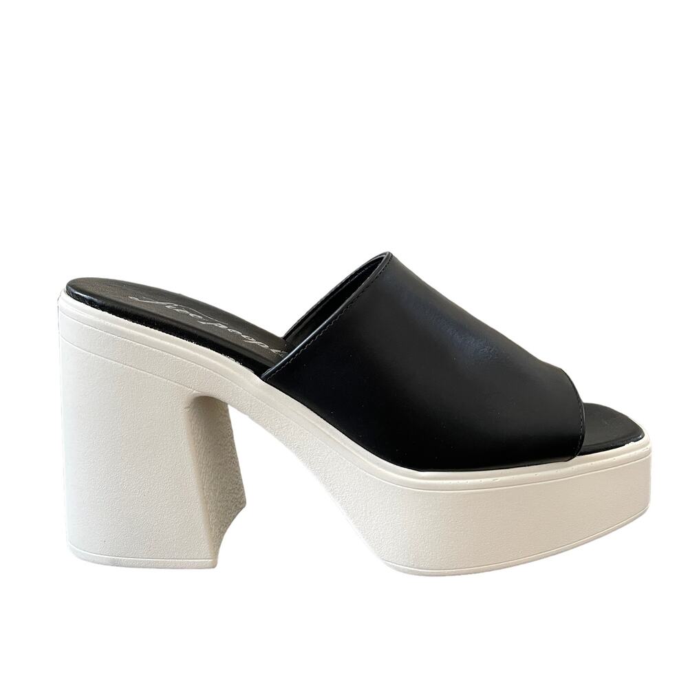 FREE PEOPLE Zoe Platform Slide Sandals Slip On Leather Black Size 39.5 / US 9.5 - Picture 2 of 12